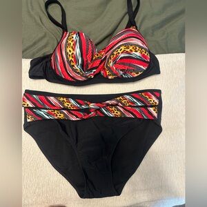 Vibrant Multicolor and Black Bikini Set. Size Large. NWOT. NEVER WORN